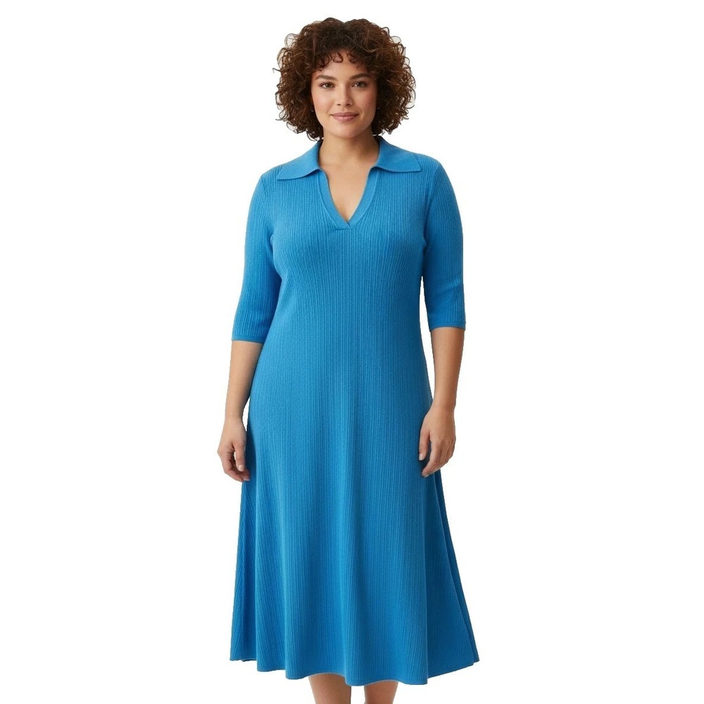 Ava & Viv NWT Short Sleeve Ribbed Midi Sweater Dress, Women's 1XL Baby Blue $38‎